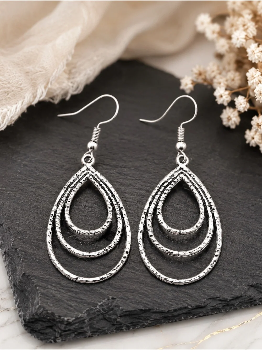 💥3/$15 Silver Teardrop Layered Dangle Earrings - Women Jewelry